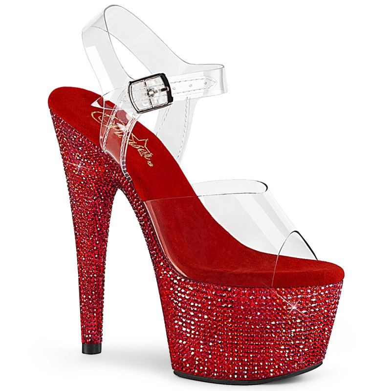 BEJEWELED-708DM Červené luxusní sandály Pleaser