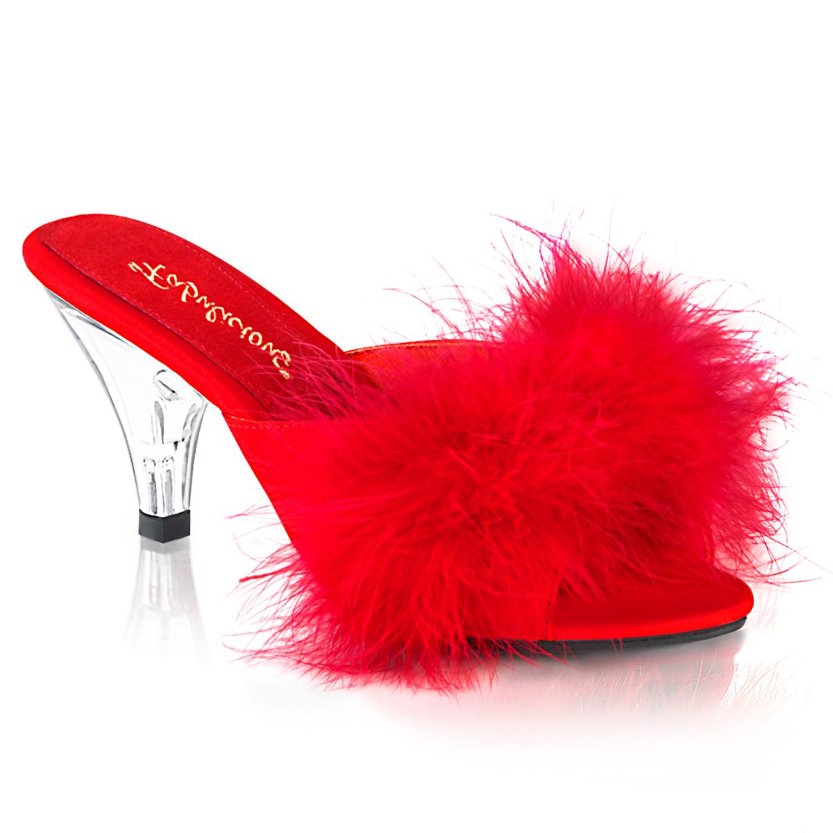 BELLE-301F Červené pantofle s chmýřím | BELLE-301F Fabulicious