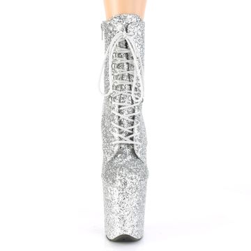 FLAMINGO-1020GWR Stříbrné sexy kozačky Pleaser - přední pohled