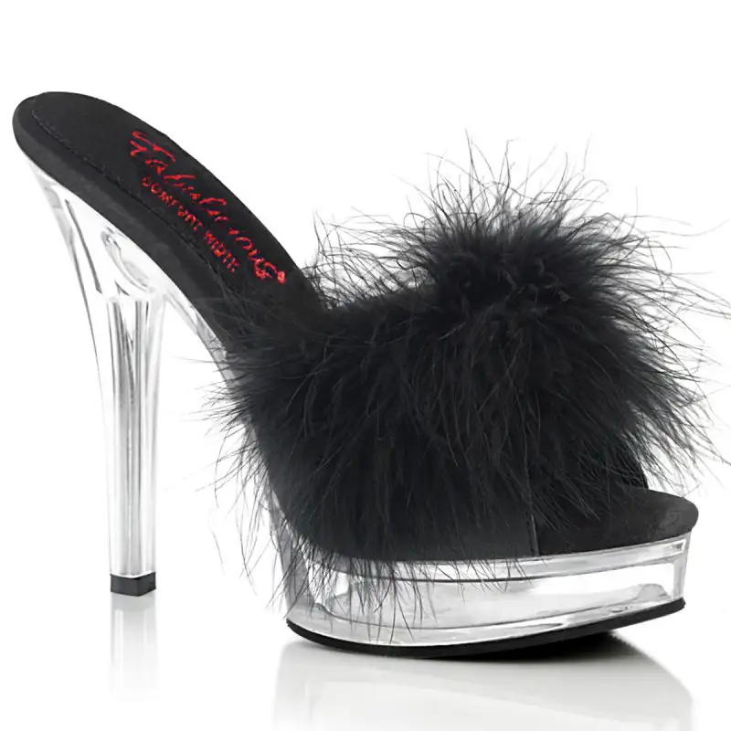 MAJESTY-501F-8 Černé sexy pantofle s chmýřím