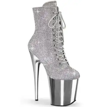 FLAMINGO-1020CHRS Stříbrné kozačky Pleaser