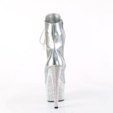 BEJEWELED-1020-7 Stříbrné luxusní kozačky Pleaser - zadní pohled