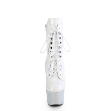 BEJEWELED-1020-7 Bílé kotníčkové kozačky Pleaser - přední pohled BEJEWELED-1020-7 Bílé kotníčkové kozačky Pleaser - přední pohled
