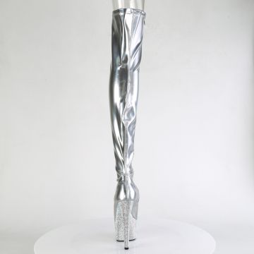 BEJEWELED-3011-7 Stříbrné erotické kozačky Pleaser - zadní pohled