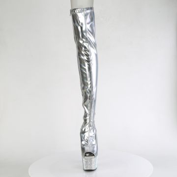 BEJEWELED-3011-7 Stříbrné erotické kozačky Pleaser - přední pohled