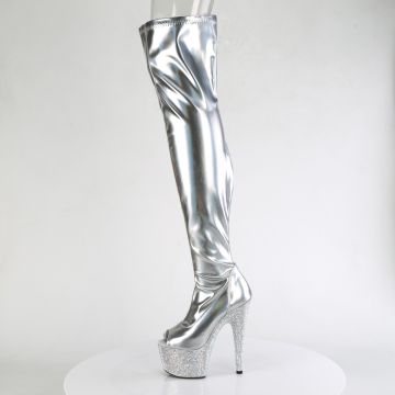 BEJEWELED-3011-7 Stříbrné erotické kozačky Pleaser - vnitřní pohled