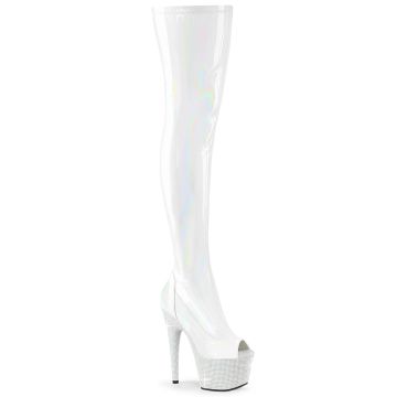 Kozačky pro dominy BEJEWELED-3011-7 Bílé erotické Pleaser