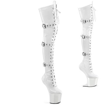 Kozačky na extra podpatku CRAZE-3028 Bílé erotické Pleaser