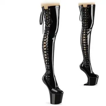 CRAZE-3050 Černé sexy stehenní kozačky Pleaser