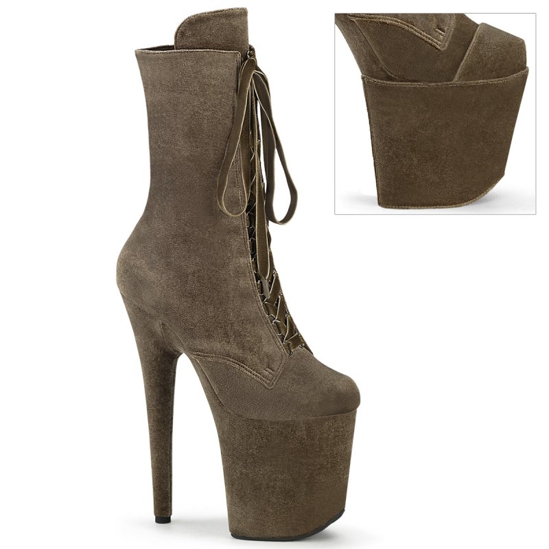 FLAMINGO-1045VEL Khaki kozačky Pleaser