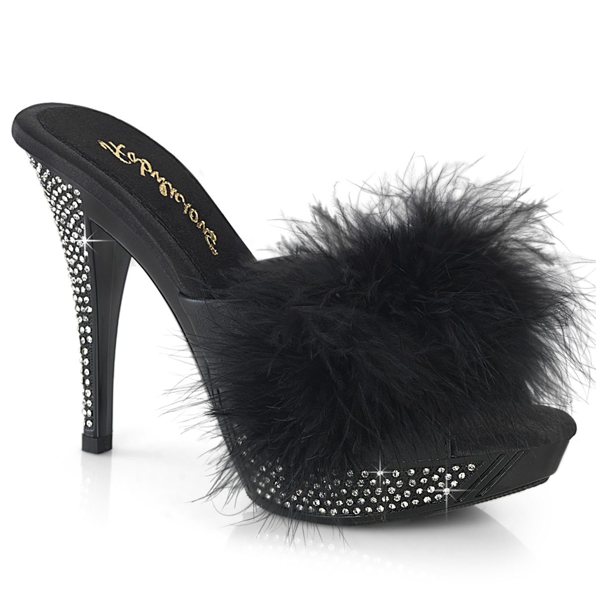 ELEGANT-401F Černé pantofle s chmýřím | ELEGANT-401F Fabulicious
