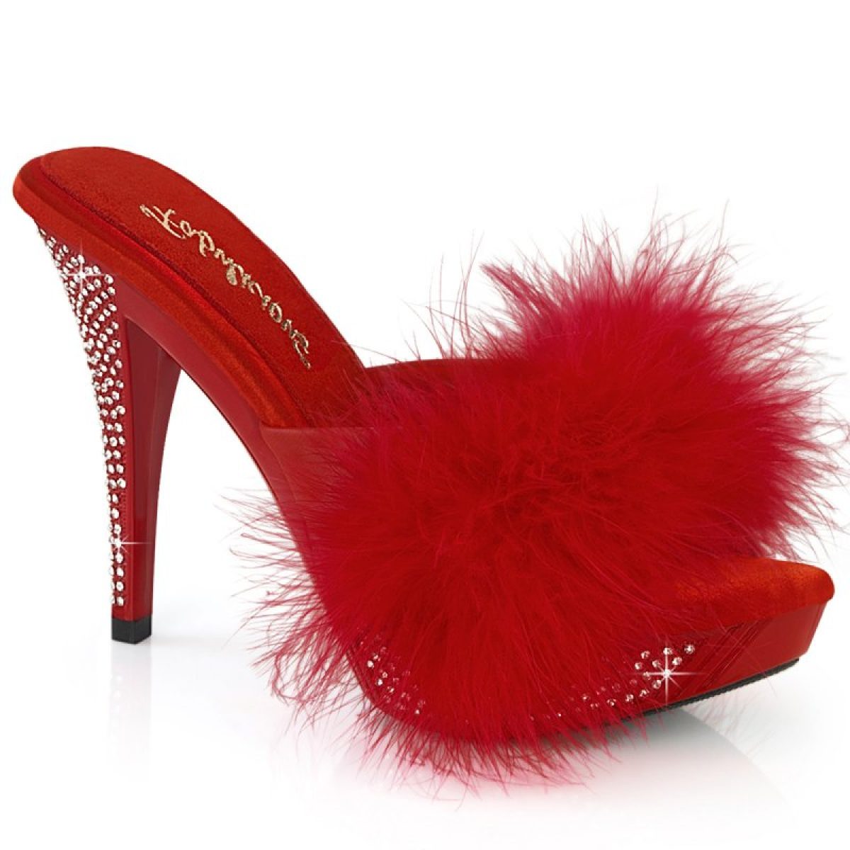 ELEGANT-401F Červené pantofle s chmýřím | ELEGANT-401F Fabulicious ELEGANT-401F Červené pantofle s chmýřím | ELEGANT-401F Fabulicious
