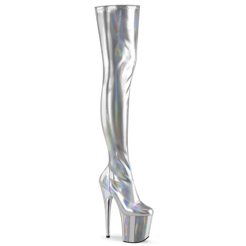 FLAMINGO-3000HWR Stříbrné sexy kozačky