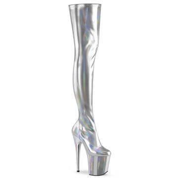 Kozačky na platformě FLAMINGO-3000HWR Stříbrné sexy Pleaser