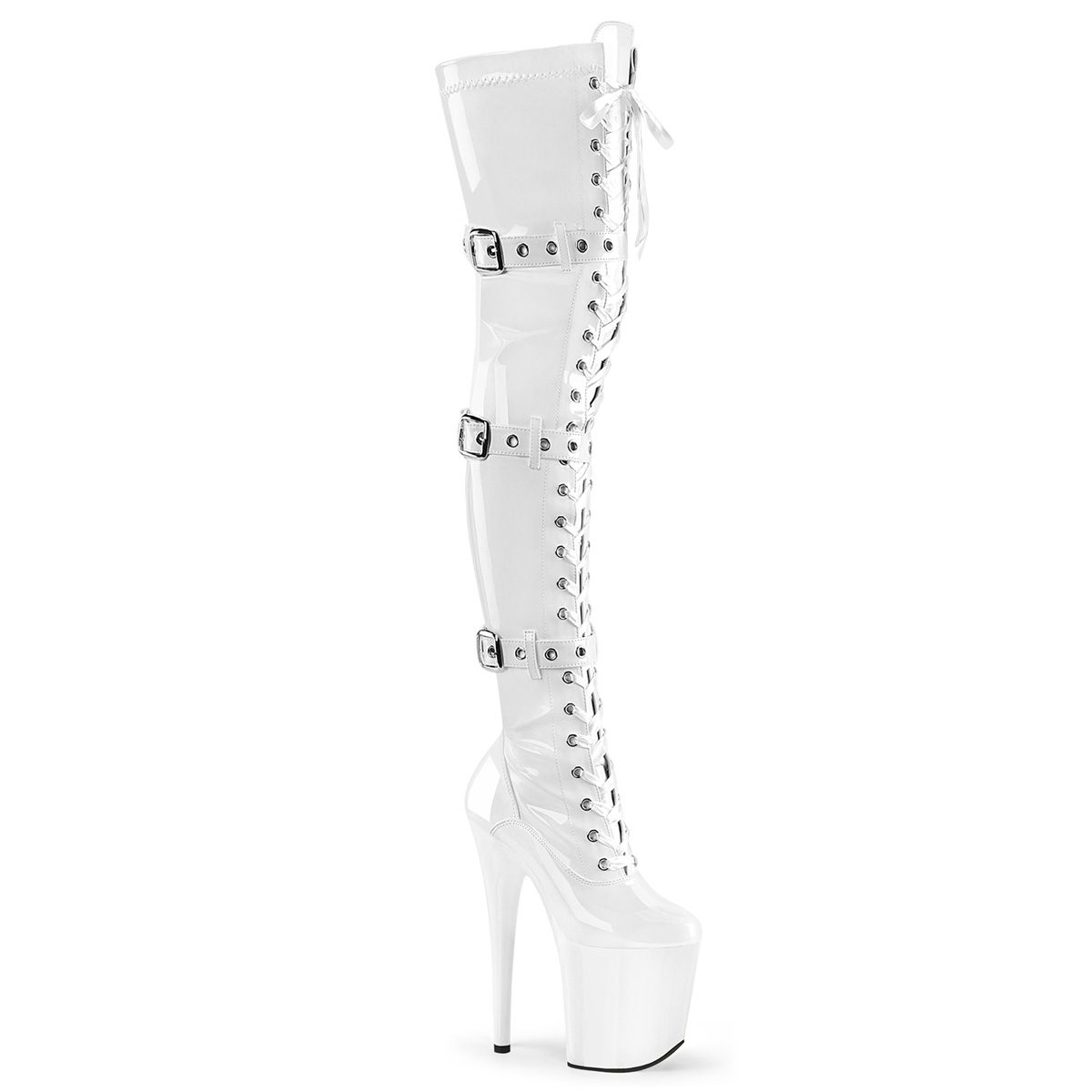 FLAMINGO-3028 Bílé sexy stehenní kozačky | FLAMINGO-3028 Pleaser
