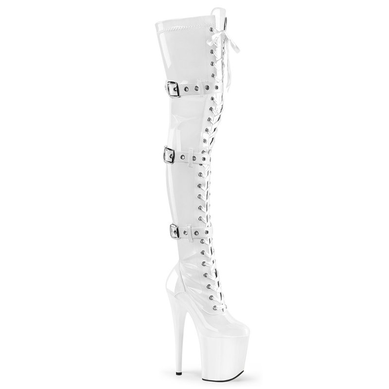 FLAMINGO-3028 Bílé sexy stehenní kozačky