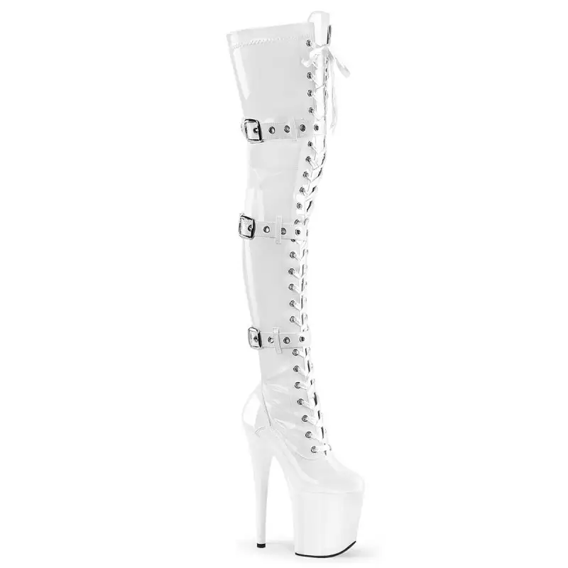 FLAMINGO-3028 Bílé sexy stehenní kozačky