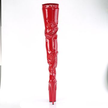 FLAMINGO-4000 Červené stehenní kozačky Pleaser - zadní pohled