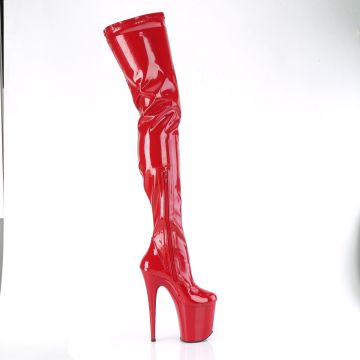 FLAMINGO-4000 Červené stehenní kozačky Pleaser - vnější pohled