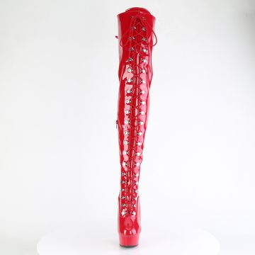 DELIGHT-3022 Červené kozačky nad kolena Pleaser - přední pohled