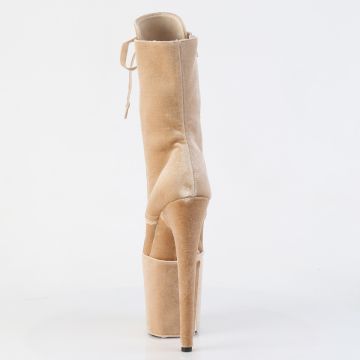 FLAMINGO-1045VEL Krémové pole dance kozačky Pleaser - zadní pohled