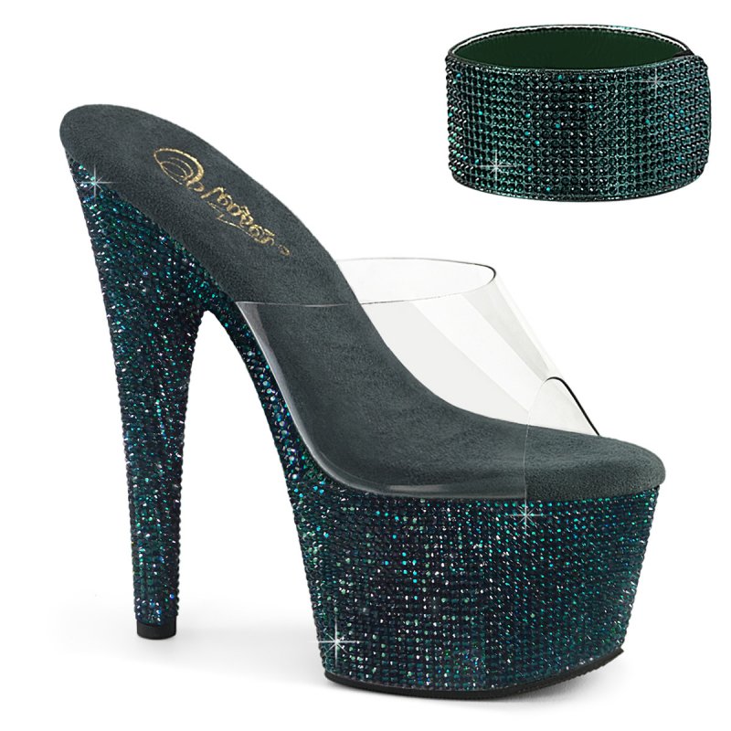BEJEWELED-712RS Tmavě zelené pantofle Pleaser