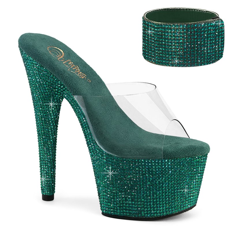 BEJEWELED-712RS Zelené pantofle Pleaser
