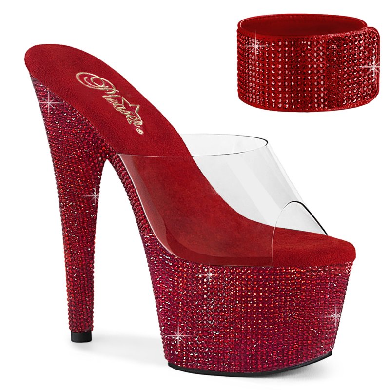 BEJEWELED-712RS Červené pantofle Pleaser