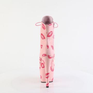 ADORE-1020KISSES Růžové kotníčkové kozačky s polibky Pleaser - zadní pohled ADORE-1020KISSES Růžové kotníčkové kozačky s polibky Pleaser - zadní pohled