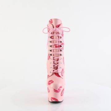 ADORE-1020KISSES Růžové kotníčkové kozačky s polibky Pleaser - přední pohled ADORE-1020KISSES Růžové kotníčkové kozačky s polibky Pleaser - přední pohled