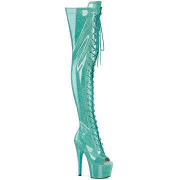 ADORE-3021GP Azurové kozačky nad kolena Pleaser