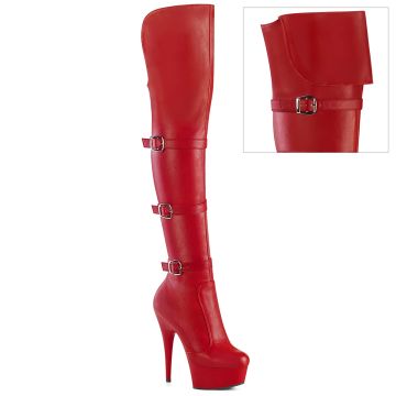 Kozačky pro dominy DELIGHT-3018 Červené na stehna Pleaser