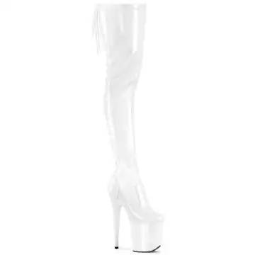 FLAMINGO-3850 Bílé stehenní kozačky Pleaser