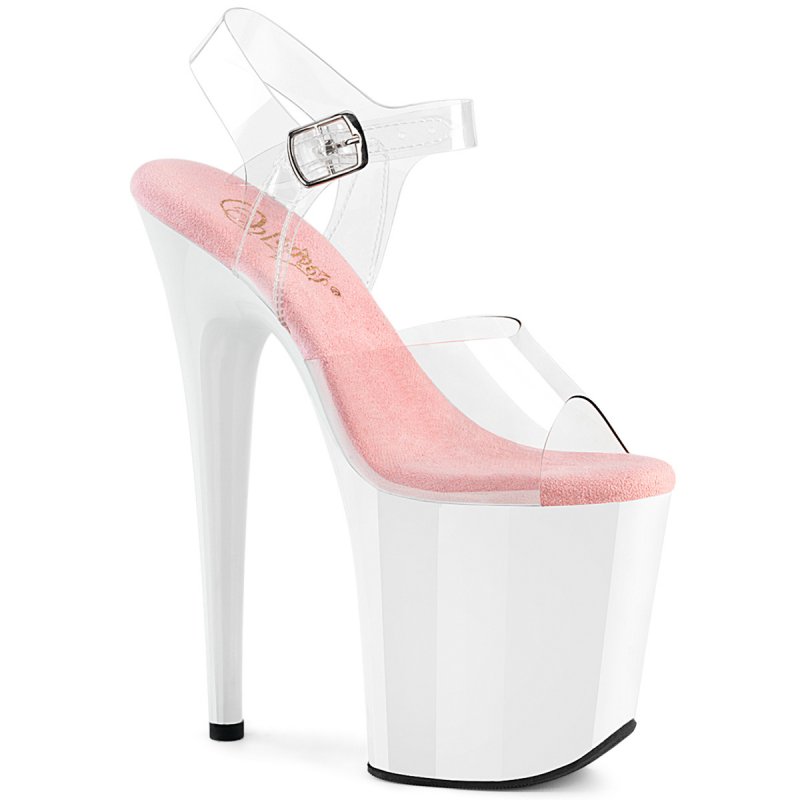 FLAMINGO-808 Bílé sandály s růžovou stelkou