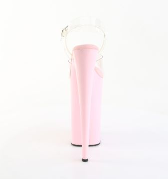 BEYOND-008 Růžové sandály na nejvyšším podpatku Pleaser - zadní pohled