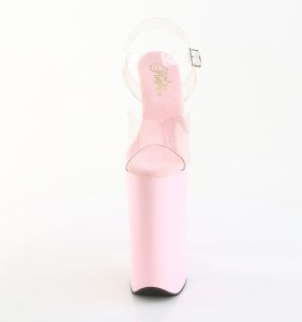 BEYOND-008 Růžové sandály na nejvyšším podpatku Pleaser - přední pohled