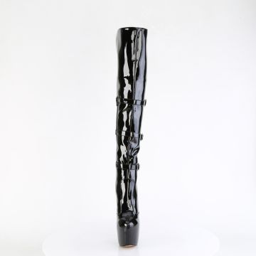 JUBILANT-3018 Černé dominantní kozačky na stehna Pleaser - přední pohled JUBILANT-3018 Černé dominantní kozačky na stehna Pleaser - přední pohled