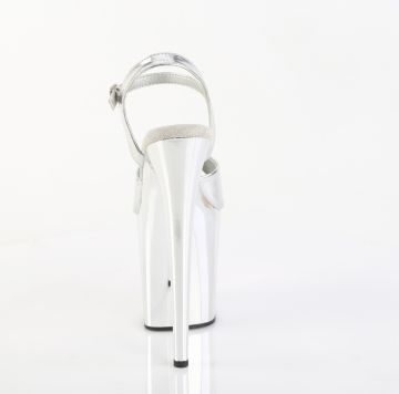 FLAMINGO-809 Pleaser - stříbrné sandály na extra podpatku Pleaser - zadní pohled FLAMINGO-809 Pleaser - stříbrné sandály na extra podpatku Pleaser - zadní pohled