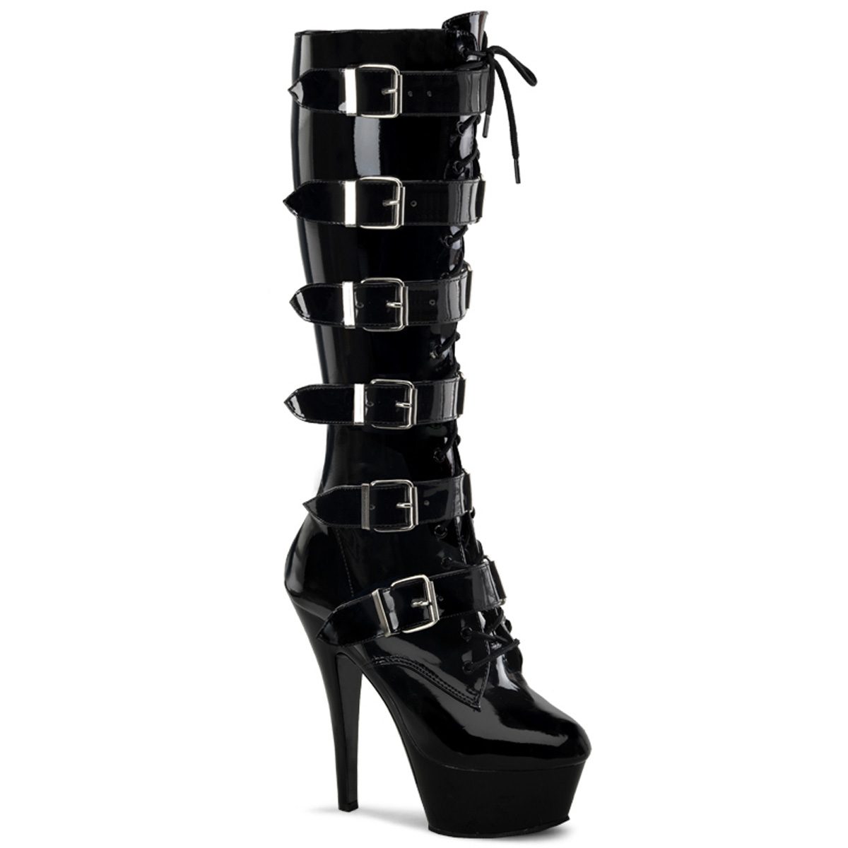 KISS-2049 Černé kozačky na vysokém podpatku a platformě | KISS-2049 Pleaser