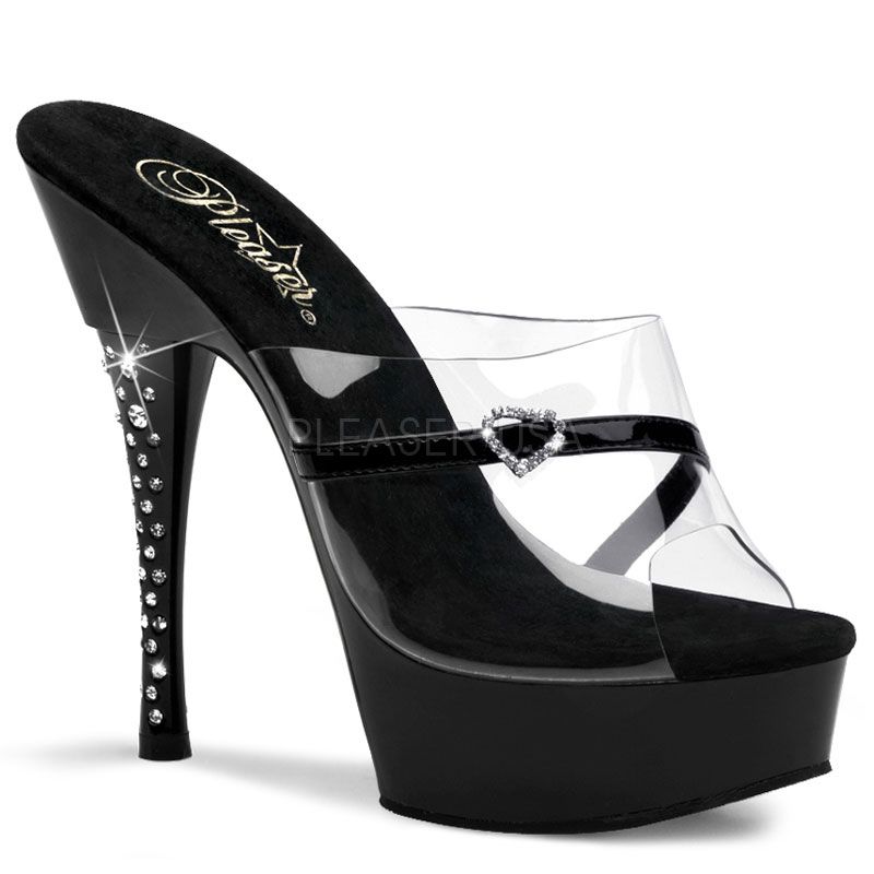 DIAMOND-601H Sexy pantofle na zdobeném vysokém podpatku a platformě