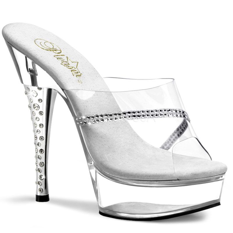 DIAMOND-601R Sexy pantofle na zdobeném vysokém podpatku a platformě