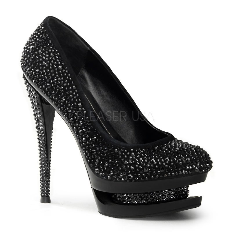 FASCINATE-685DM Černé luxusní sexy lodičky pleaser na podpatku