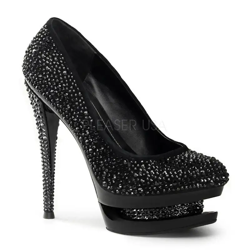 FASCINATE-685DM Černé luxusní sexy lodičky pleaser na podpatku