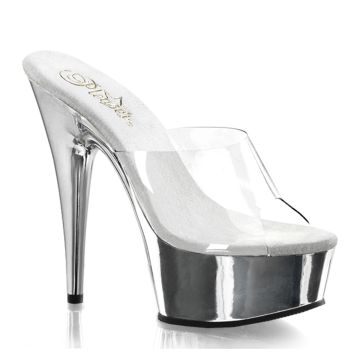 DELIGHT-601 Dámské sexy pantofle na podpatku chrom/průhledná Pleaser DELIGHT-601 Dámské sexy pantofle na podpatku chrom/průhledná Pleaser