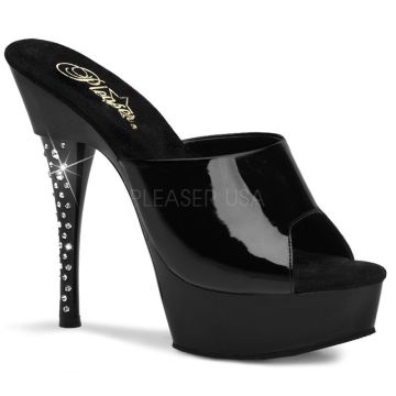 DIAMOND-601 Černé pantofle na zdobeném vysokém podpatku a platformě Pleaser