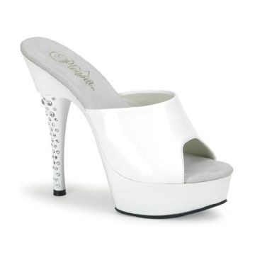 DIAMOND-601 Bílé pantofle na zdobeném vysokém podpatku a platformě Pleaser