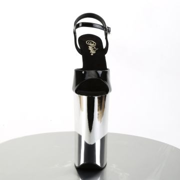 BEYOND-009 Extrémní černá/chromová obuv na velmi vysokém podpatku Pleaser - přední pohled