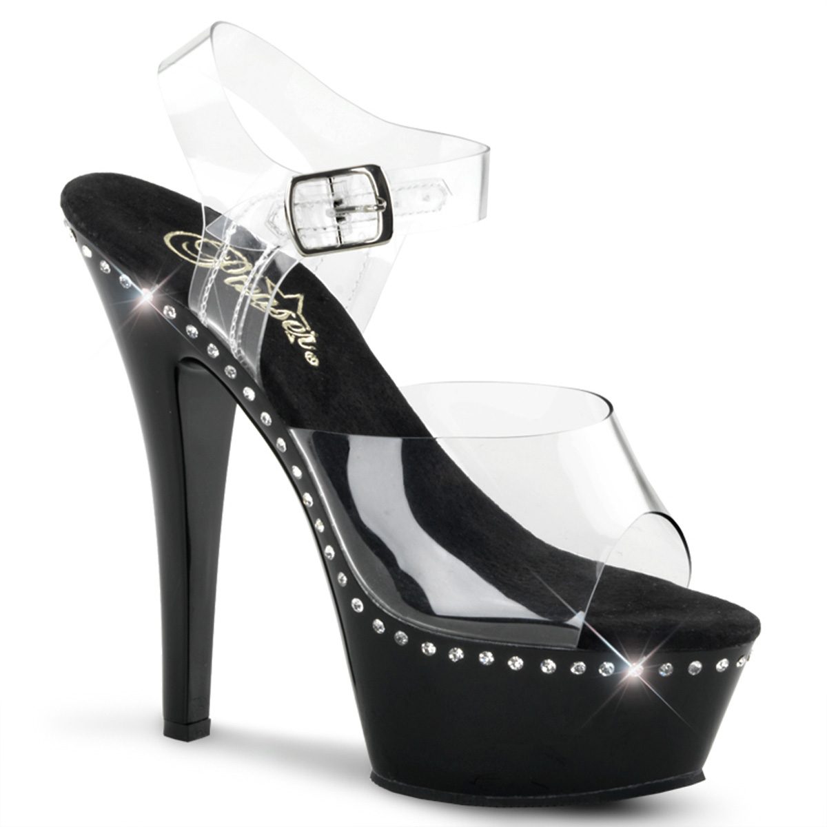 KISS-208LS Klasická strip taneční sexy obuv na podpatku černá/průhledná | KISS-208LS Pleaser