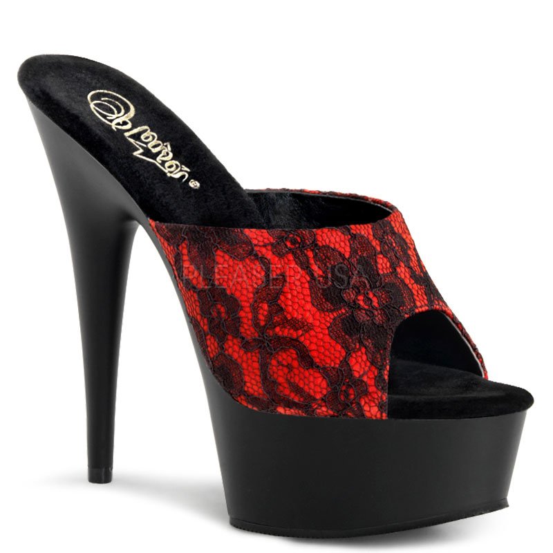 DELIGHT-601LC Sexy boty na podpatku a platformě červená/černá krajka