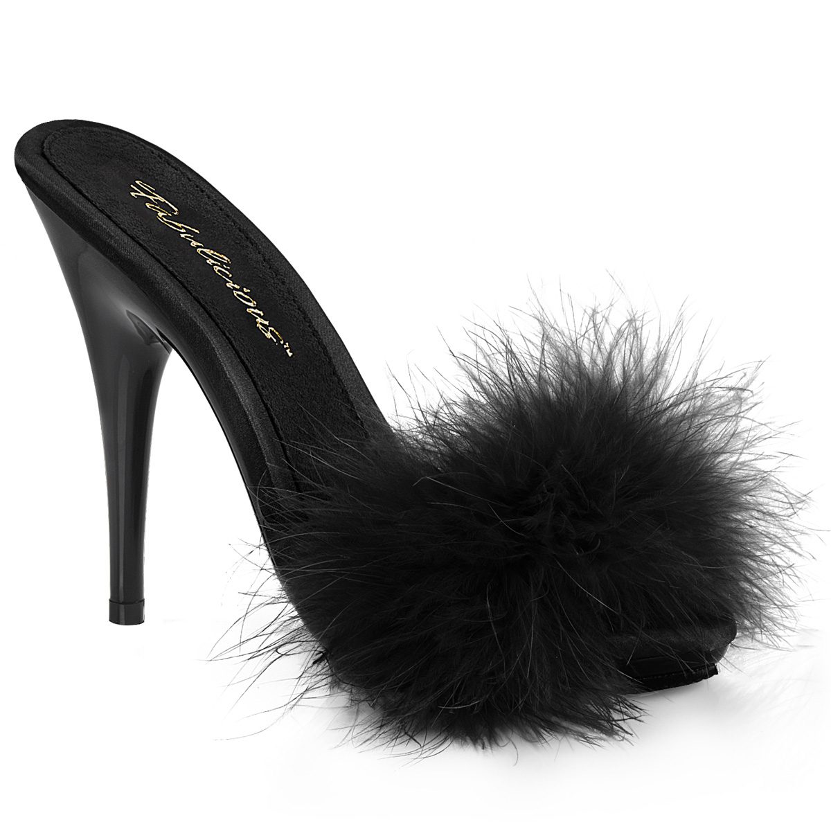 POISE-501F Černé pantofle s chmýřím | POISE-501F Fabulicious